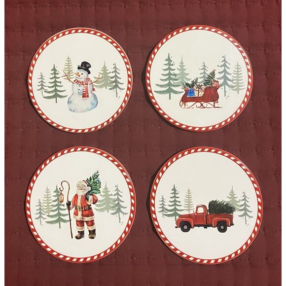 Ceramic Christmas Coasters with Cork Backing Classic Holiday Motif Set of 4 - Picture 2 of 8